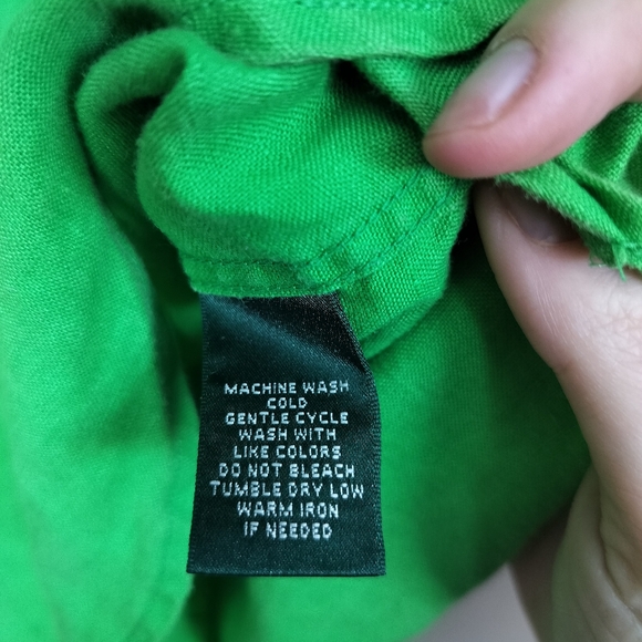 Lauren Ralph Lauren Kelley Green 100% Linen Adjustable Sleeve Button Up Shirt - Picture 6 of 7
